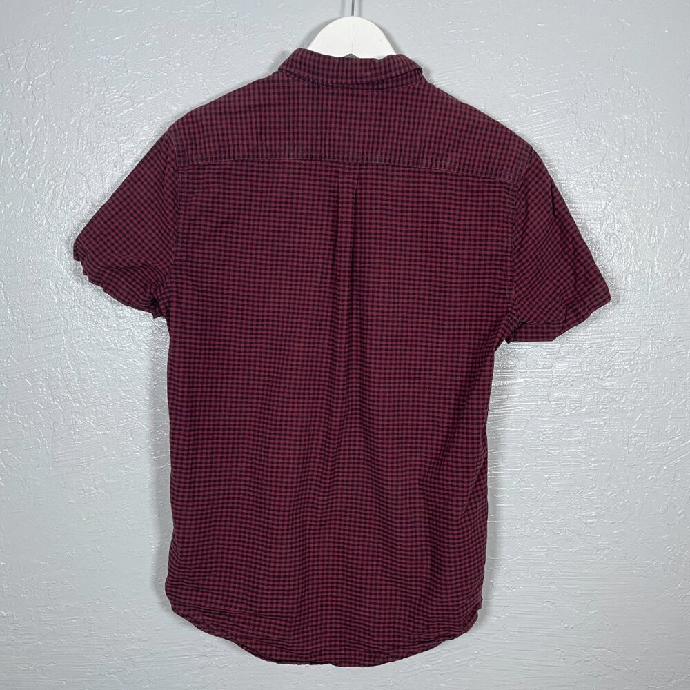 Superdry Men M Black Red Gingham Ultimate Oxford Shirt Short Sleeve Modern Fit - Picture 6 of 11
